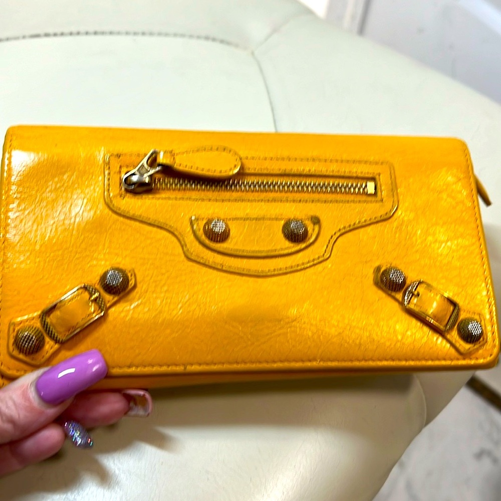 Balenciaga yellow mustard colored wallet